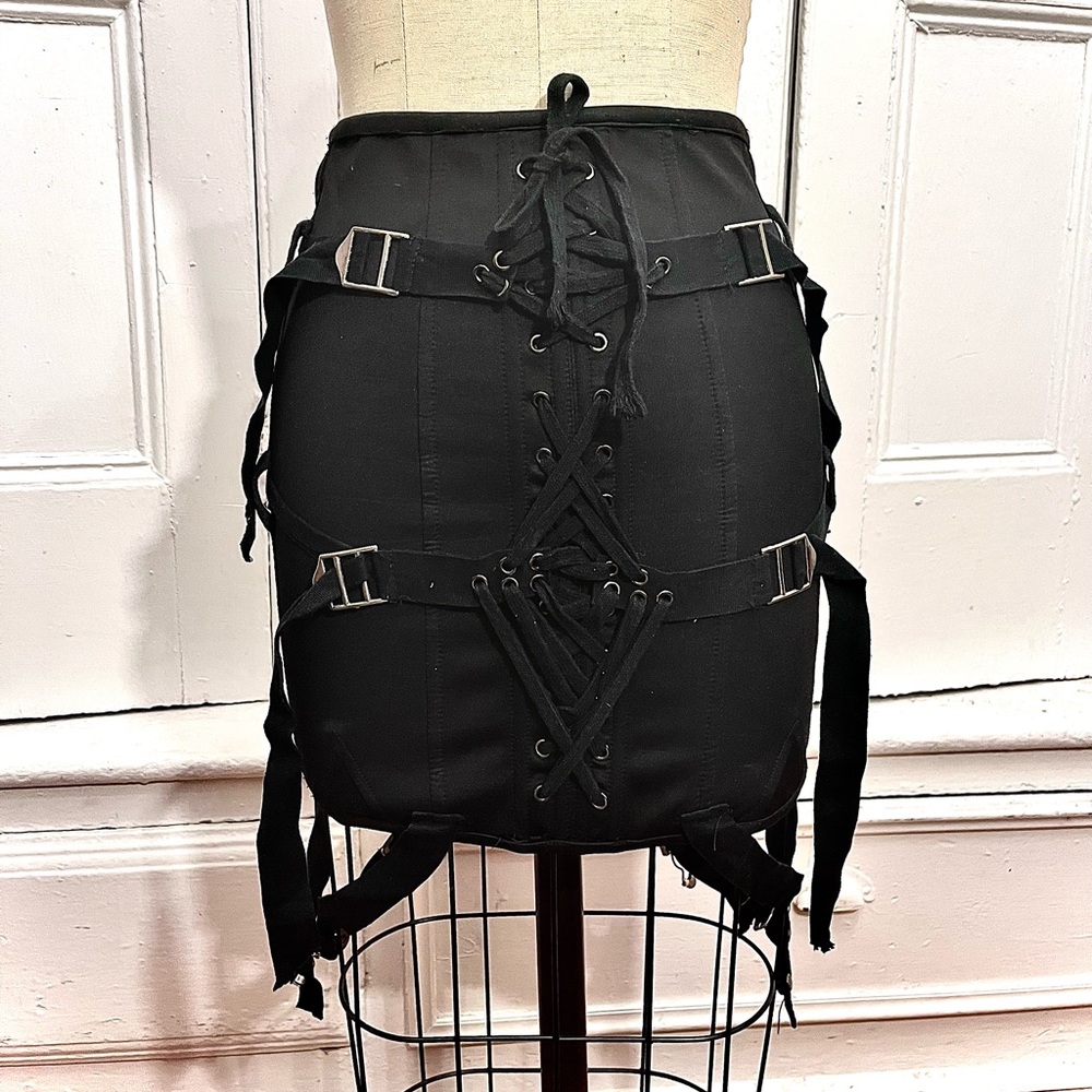 Dolls Kill Black Lace-Up Garter Mini Skirt
